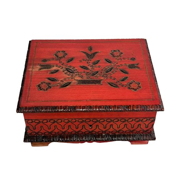 wooden handcarved etched jewelry box - Picture 1 of 10